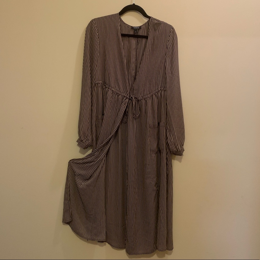 Torrid Black Pinstripe Chiffon Drawstring Kaftan